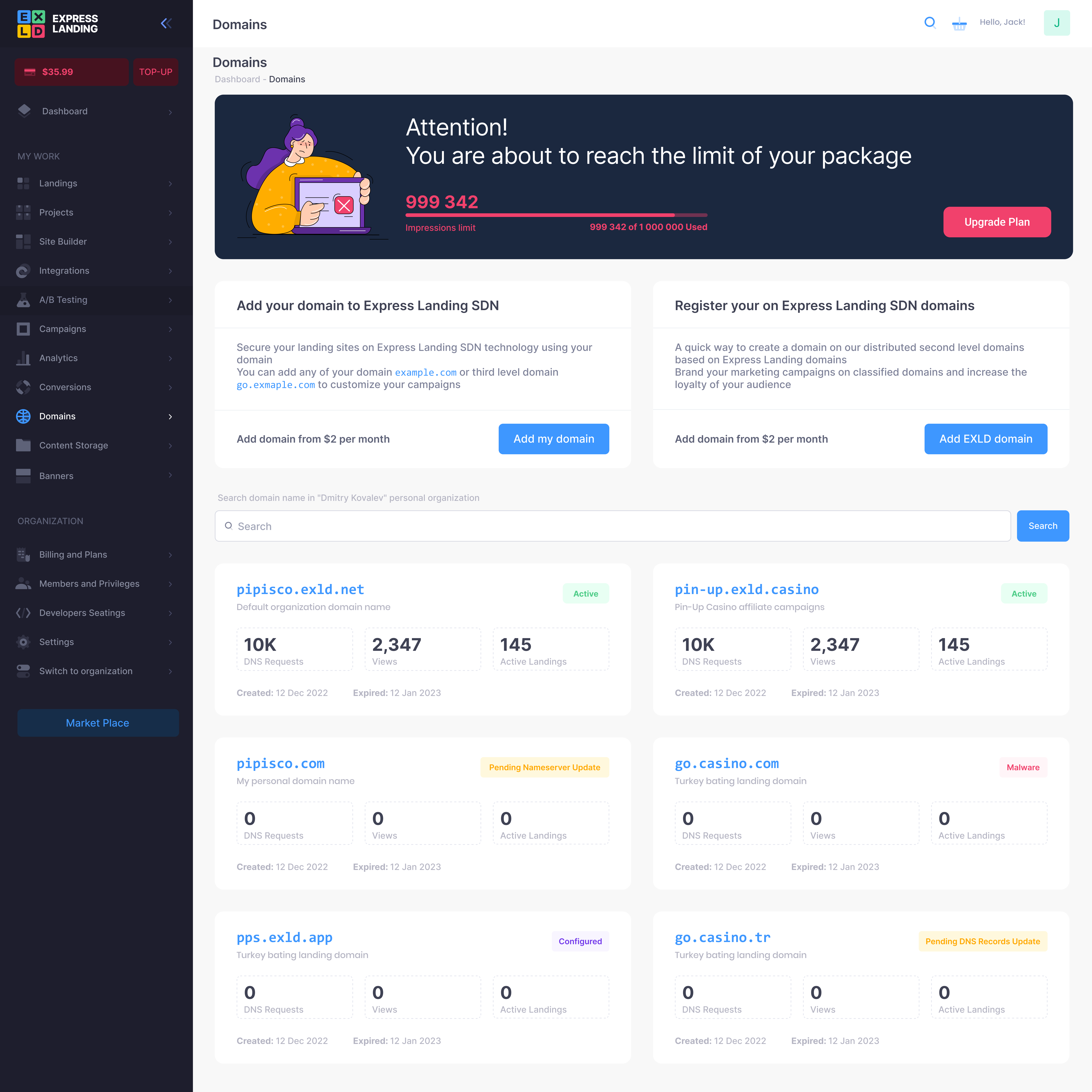 screenshot of Express Landing